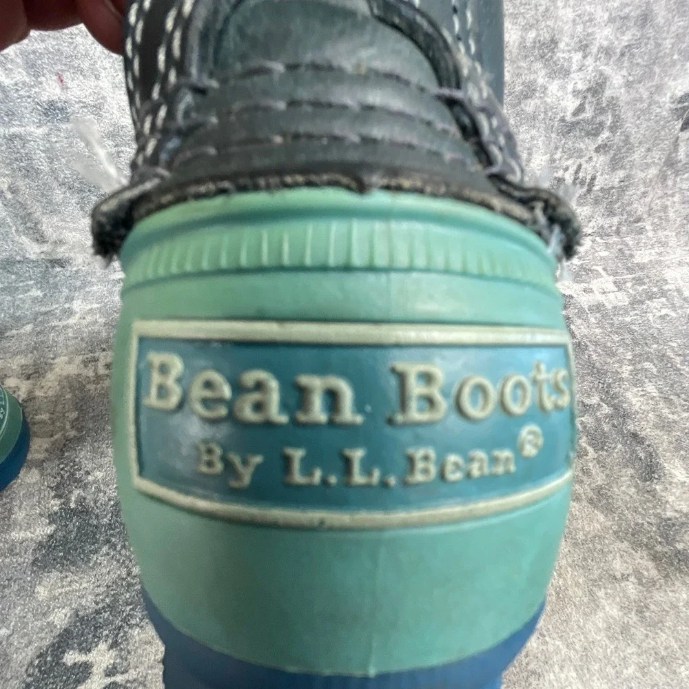 LL Bean Youth 3 M Duck Boots Teal Green Blue Leather Rubber Rain Boots USA Made